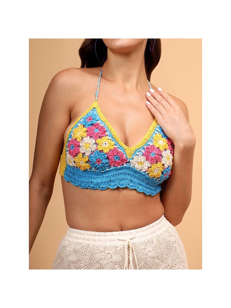 Velvery Multicolored Floral Resortwear Crochet Top - Multi-picture-24