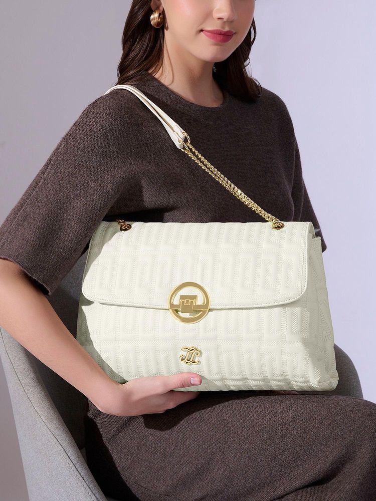 Lavie Signature Off White Synthetic Leather Women Satchel Bag-image-22
