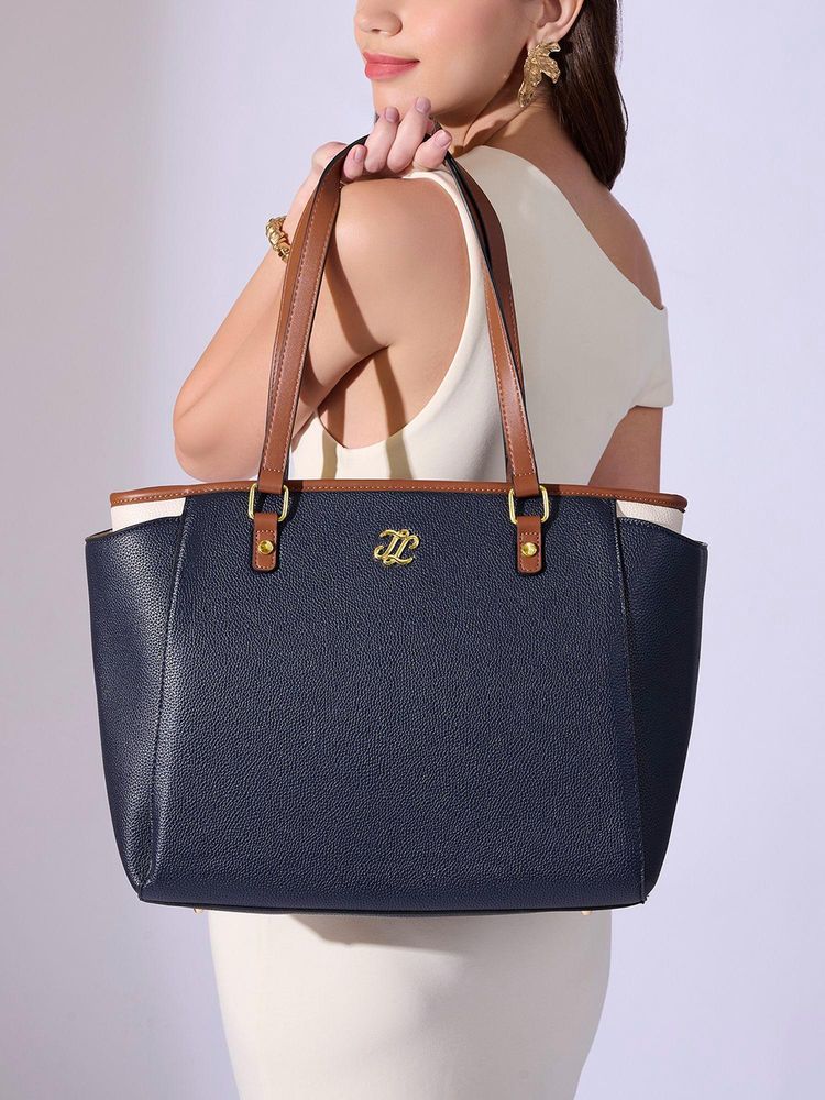 Lavie Signature Navy Blue Synthetic Leather Women Tote Bag-image-4