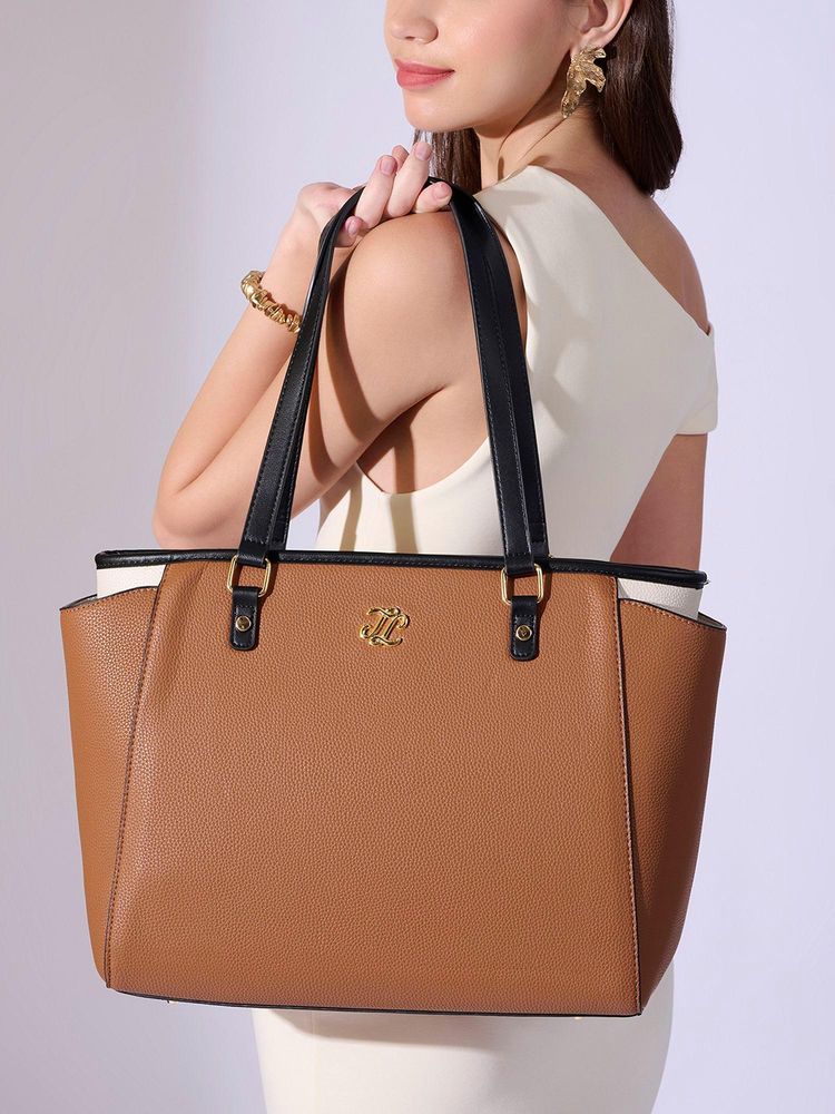 Lavie Signature Tan Synthetic Leather Women Tote Bag-image-47