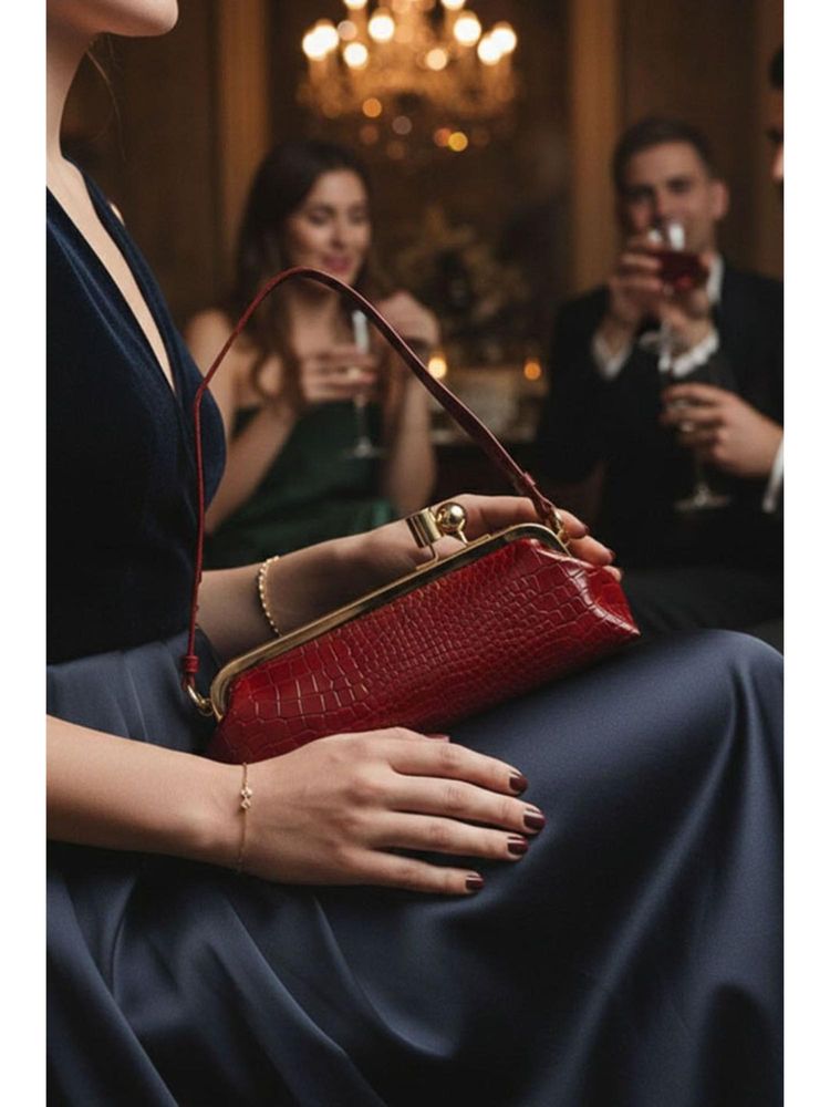 MINI WESST Maroon Leather Women Clutch-image-35