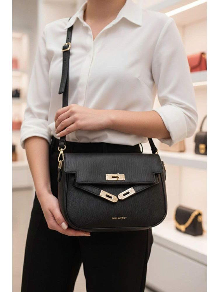 MINI WESST Black Leather Women Sling Bag-picture-18
