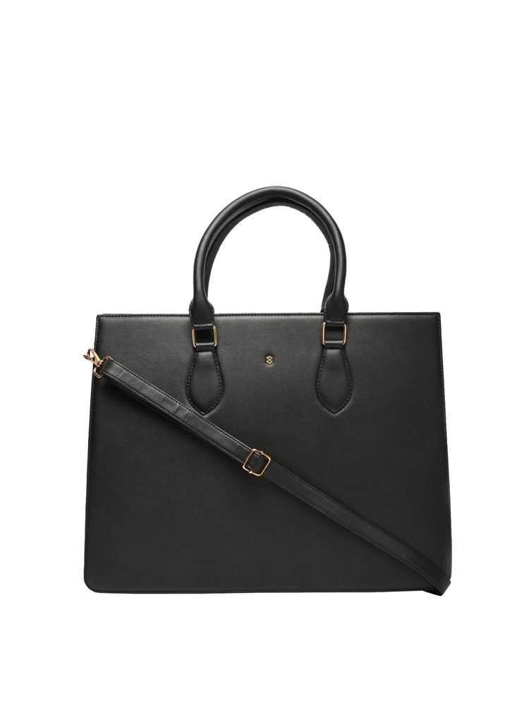 Horra Women Pu Solid Black Handbag with Detachable Strap (L)-image-22