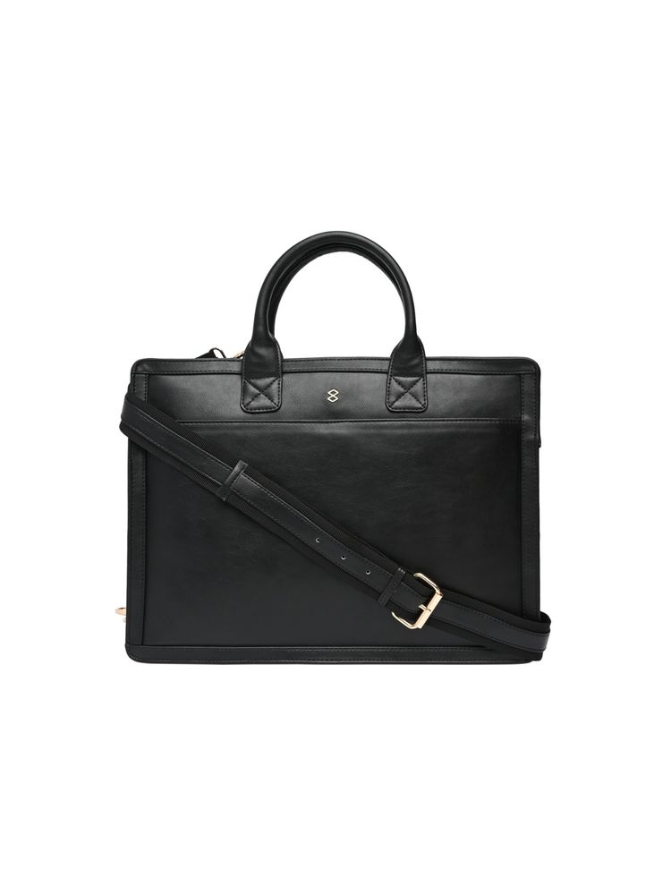 Horra Unisex Pu Solid Black Laptop Bag-image-1