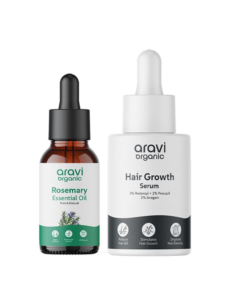 Aravi Organic Rosemary Oil And Hair Growth Serum Combo