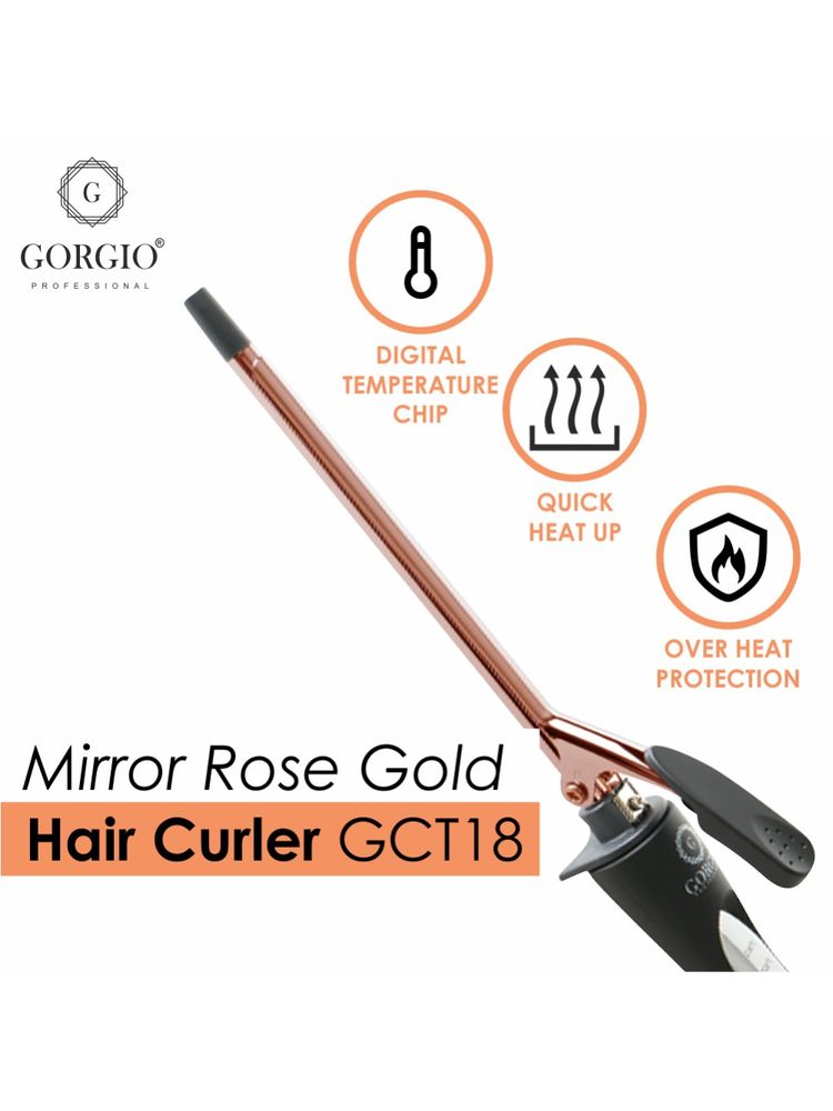 Gorgio Professional Premium Rose Gold Hair Curling Tong wand GCT18 (No HairDamage)