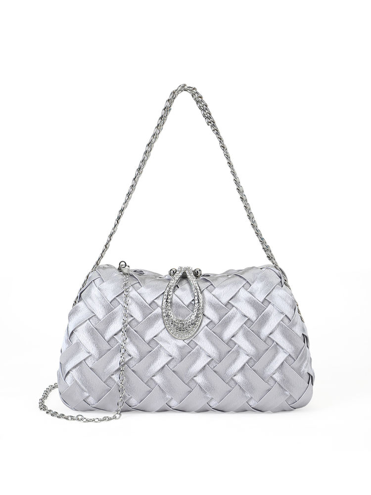 Akiki London Women Sutton Small Flap Clutch Silver (S)-image-3
