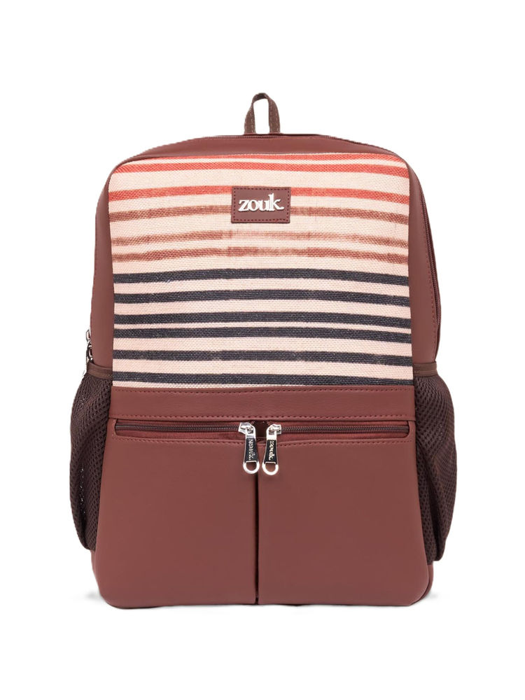 Zouk Qutub Stripes Office Backpack Brown (L)-picture-26