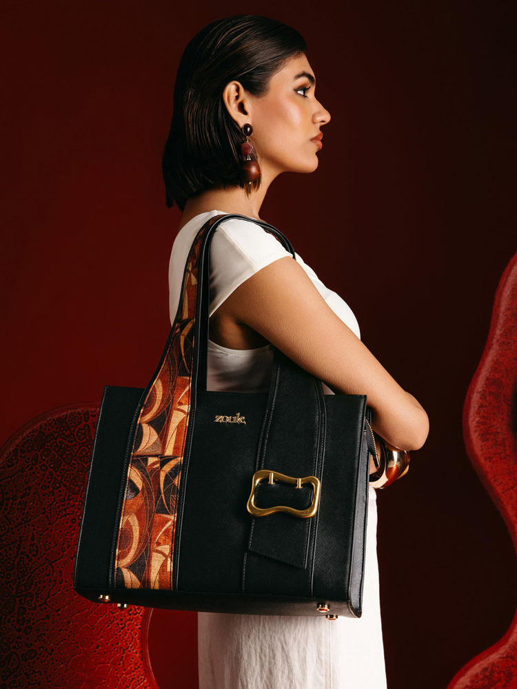Zouk Black Kalki Women Office Bag In Auric Print-picture-14