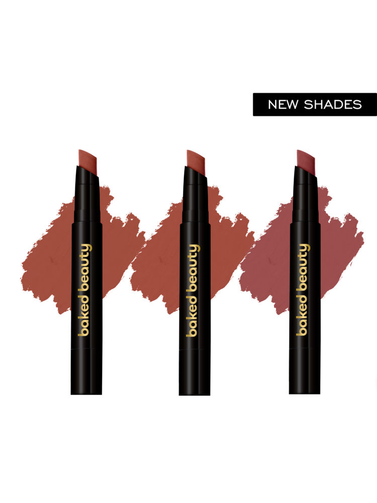 Baked Beauty My Crayon Cutting Chai Matte Lip Cream Lipsticks - Pack Of 3-image-4
