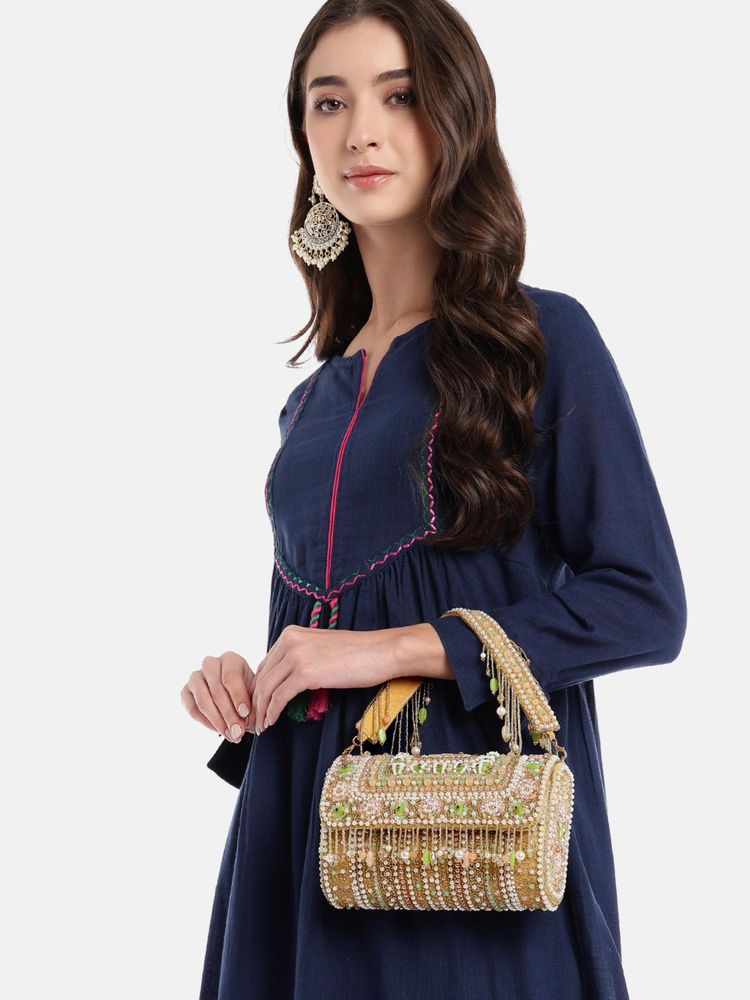 Anekaant Women Blush And Bead Beige And Pastel Multi Accent Beads Embellished Velvet Clutch-image-30