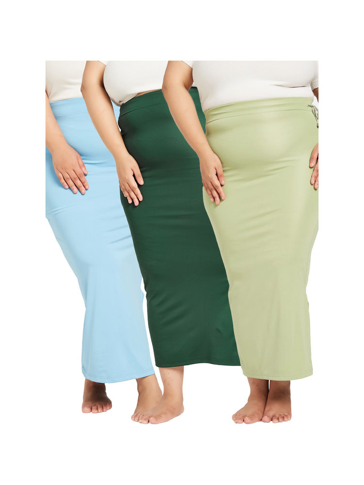 Secrets By ZeroKaata Green and Blue Solid Saree Petticoat (Pack of 3)-picture-17
