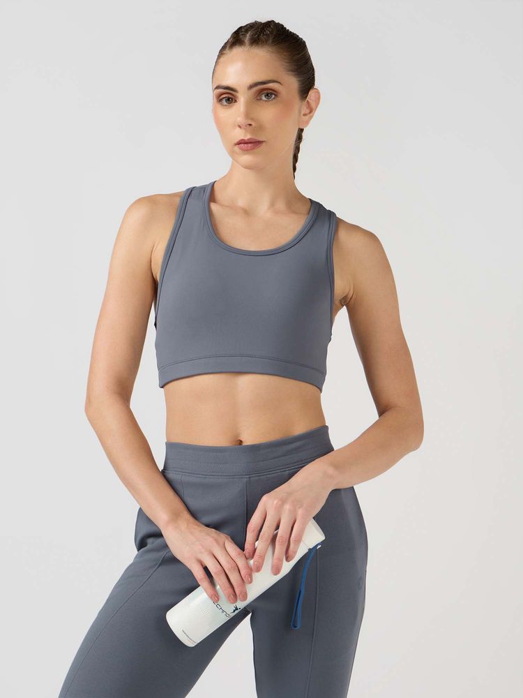 Technosport Grey Solid/Plain Regular Sports Bra-picture-17