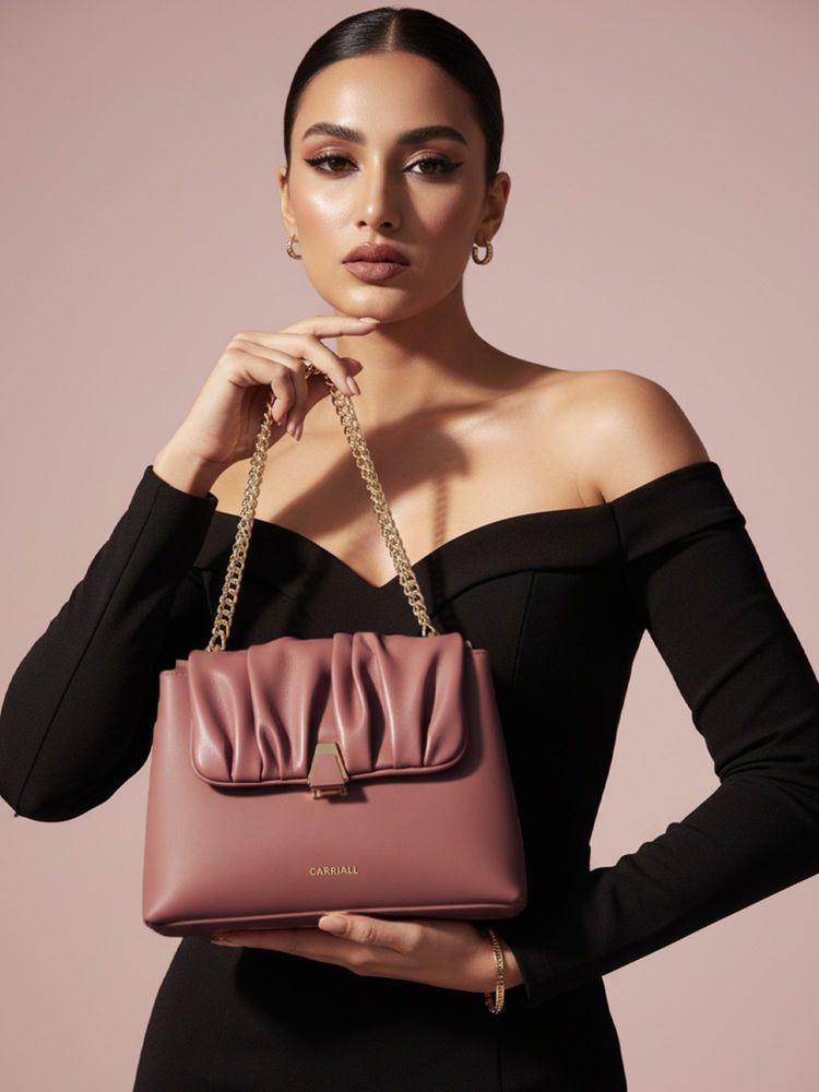 CARRIALL Pink Bella Vegan Leather Handbag with Pouch and Detachable Strap (Set of 2)-picture-21