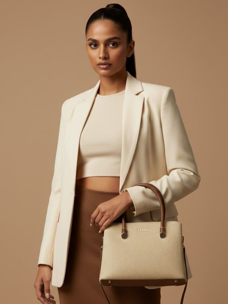 CARRIALL Beige Ireen Vegan Leather Handbag with Detachable Strap-picture-20