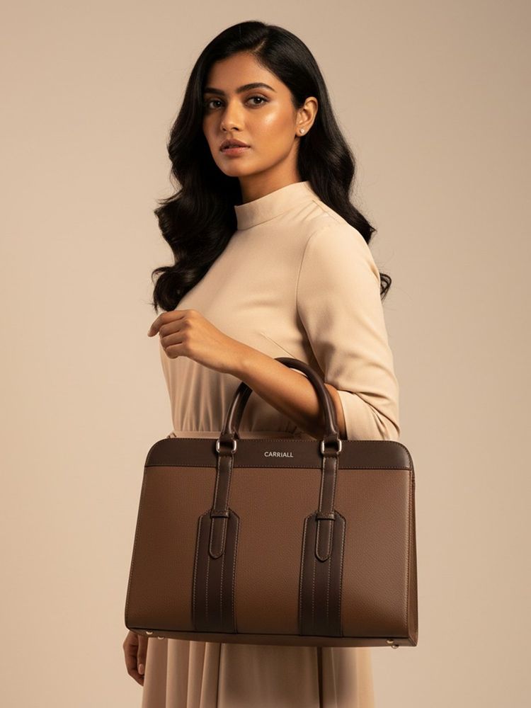 CARRIALL Hazel Womens Vegan Leather Tote Bag With Detachable Strap - Brown-image-40