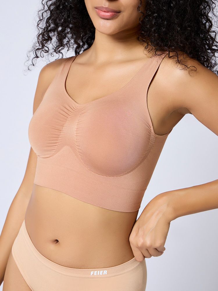 FEIER Beige Nylon Sports Bra-picture-12