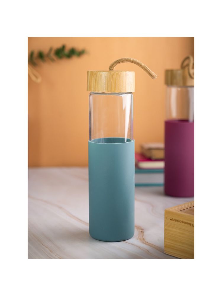Voncasa Borosilicate Glass Bottle with Cyan Silicone Sleeve-picture-25