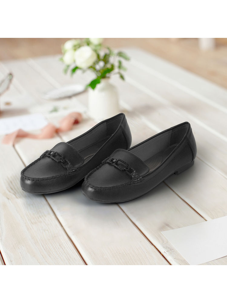 Metro Women Black Slip On Casual Loafers-image-17