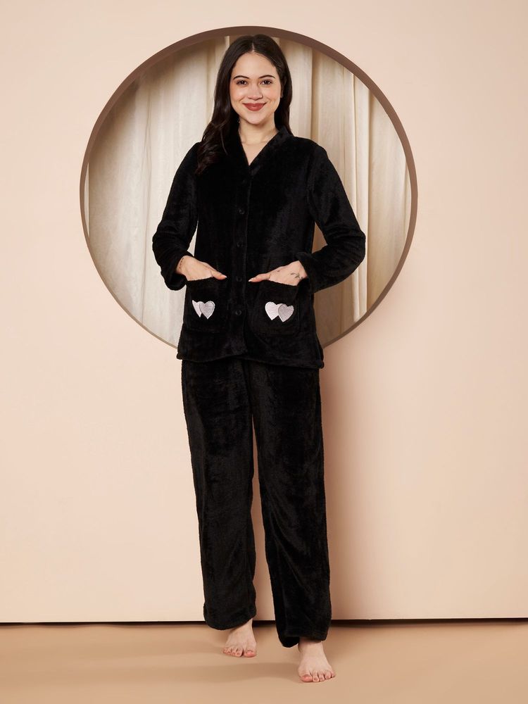 Secret Wish Wine Faux Fur Top With Pyjama-picture-17