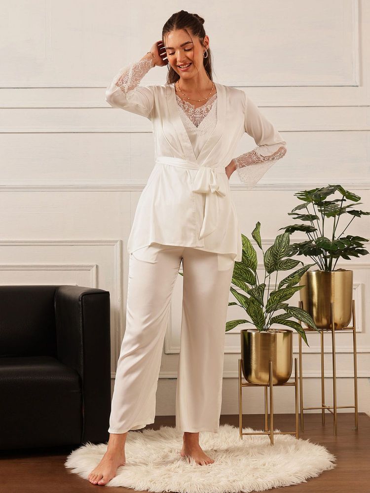 Chelvet White Satin Night Suit-picture-17
