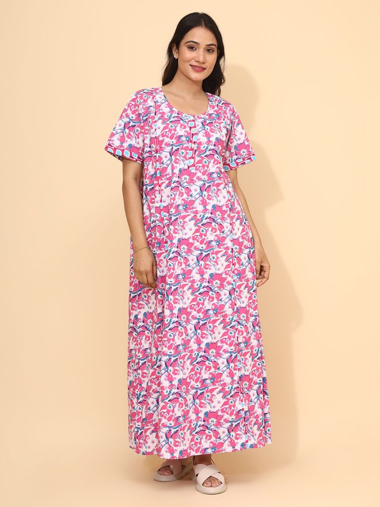 YELLOW BLOOM Pink Cotton Nightdress-picture-18