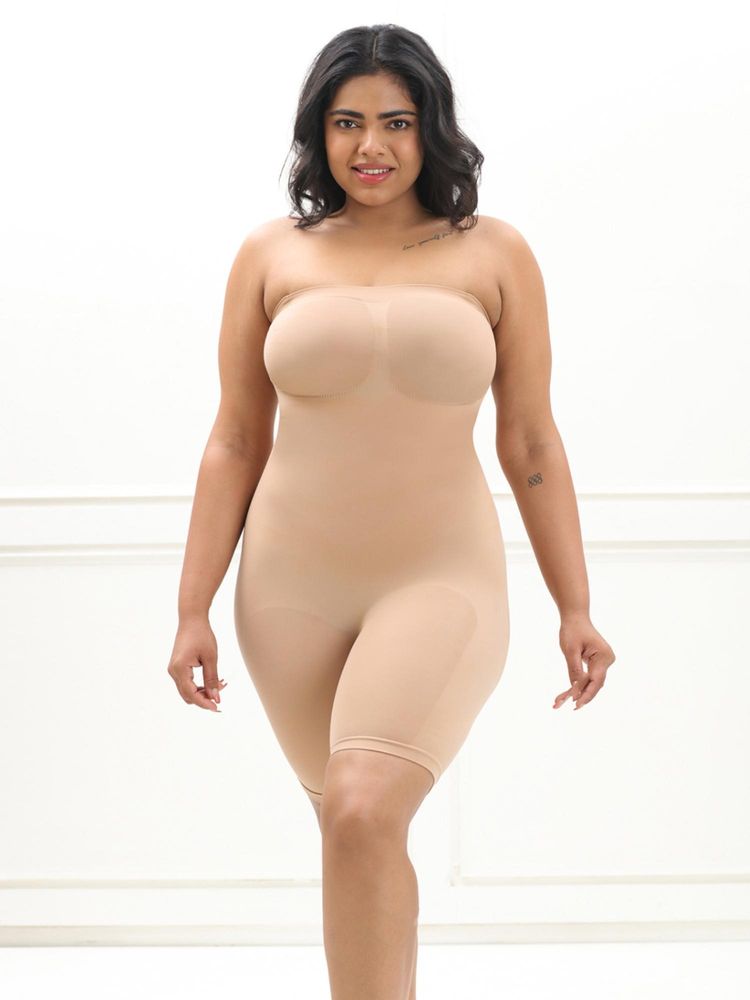 Underneat Women Strapless Butt Lifting Comfort Full Bodysuit Shaper Low Compression Beige