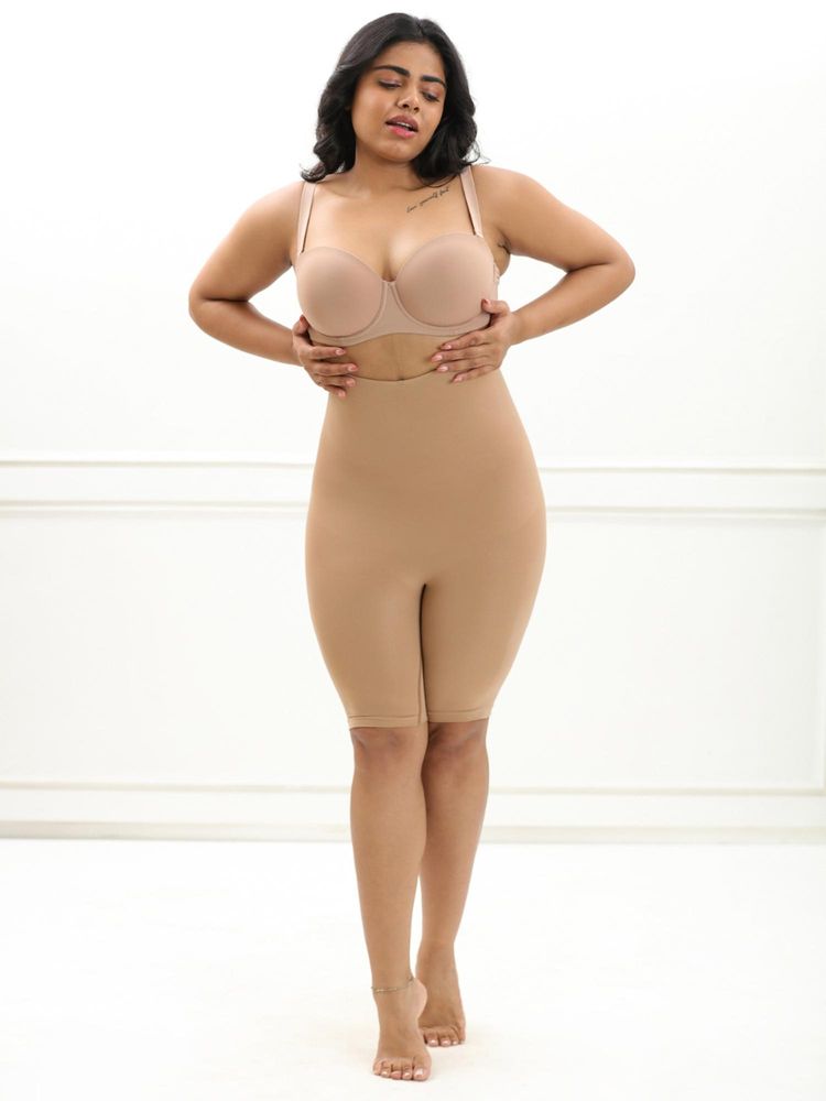 Underneat Women Seamless High Waist Tummy Control Shaper Shorts Low Compression Beige