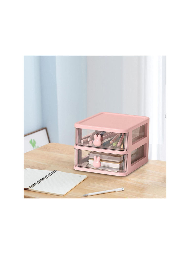 House of Quirk Pink 2 Tier Transparent Office Desktop Drawer Organizer-image-24