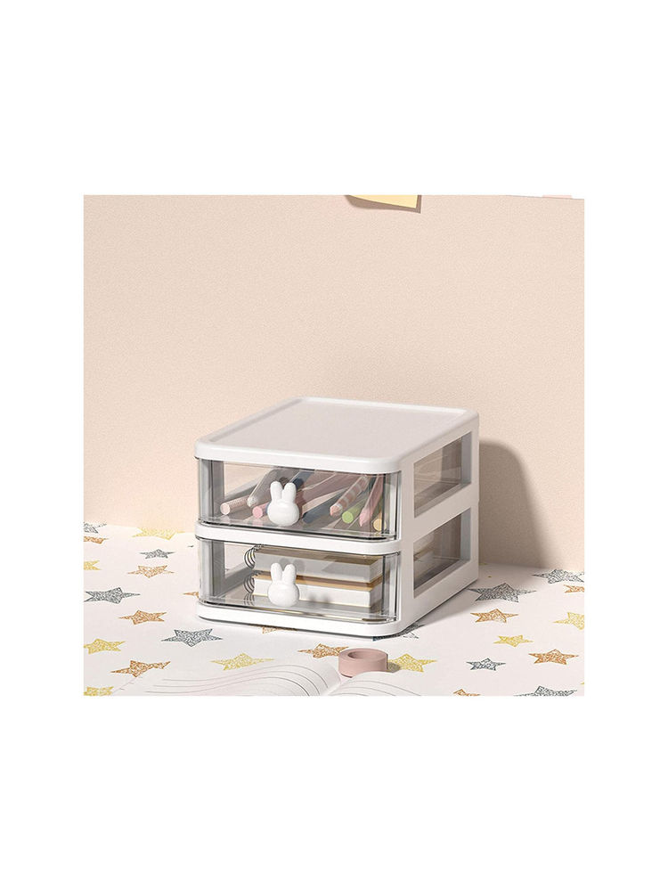 House of Quirk White 2 Tier Transparent Office Desktop Drawer Organizer-picture-11