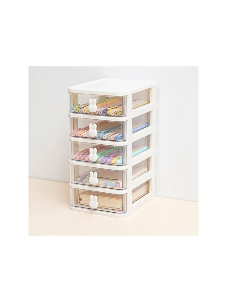 House of Quirk White 5 Tier Transparent Office Desktop Drawer Organizer-picture-23