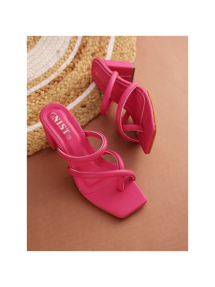 GNIST Plain Hot Pink Strap Office Block Heel-picture-14