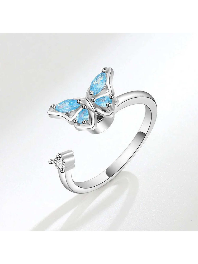 Aatmana Blue Silver Plated Stones Ring-image-11