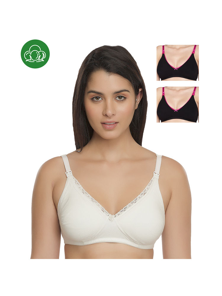 Inner Sense Organic Cotton Antimicrobial Laced Nursing Bra Pack of 3 - Multi-Color-picture-29