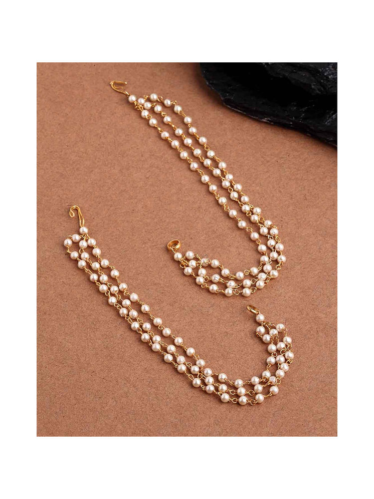 NVR Pearl Studded Classic Gold-Plated 3 Layered Ear Chain-picture-14