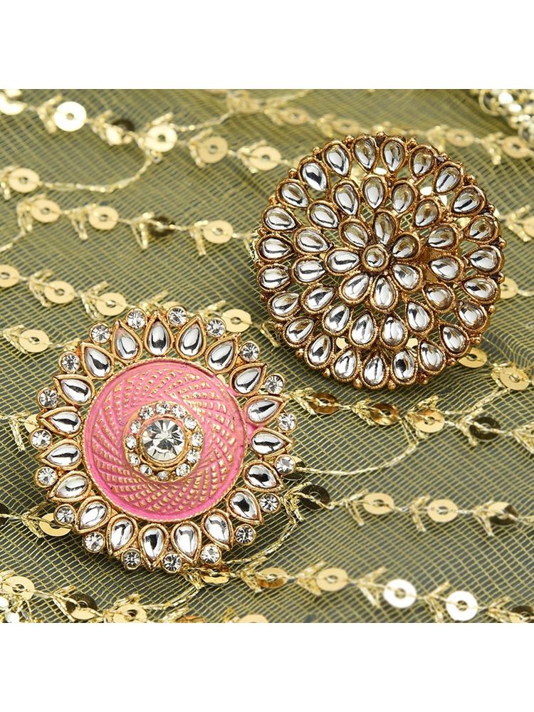 Zaveri Pearls Combo Of 2 Ethnic Meenakari & Kundan Adjustable Finger Rings-zpfk10225