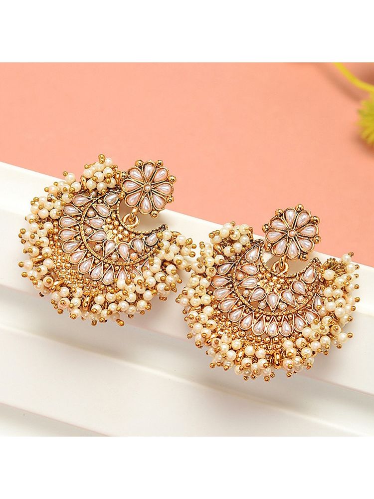 Zaveri Pearls Gold Tone Traditional Pearls Cluster Dangle Earring - ZPFK7289