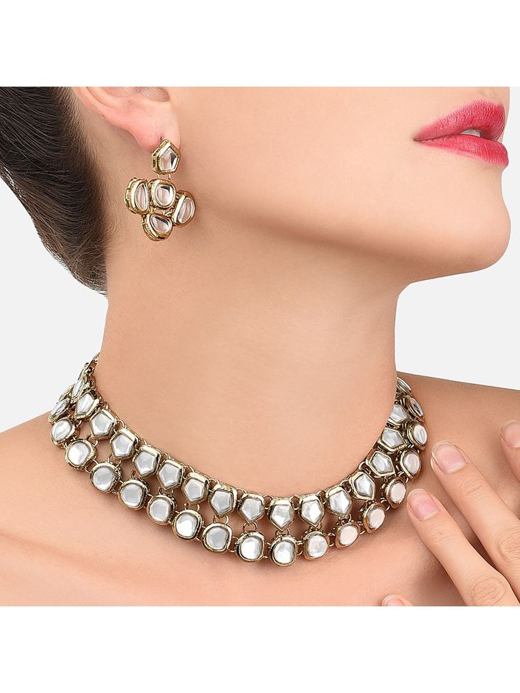 Zaveri Pearls Gold Tone Traditional Kundan Necklace & Earring Set - ZPFK8711