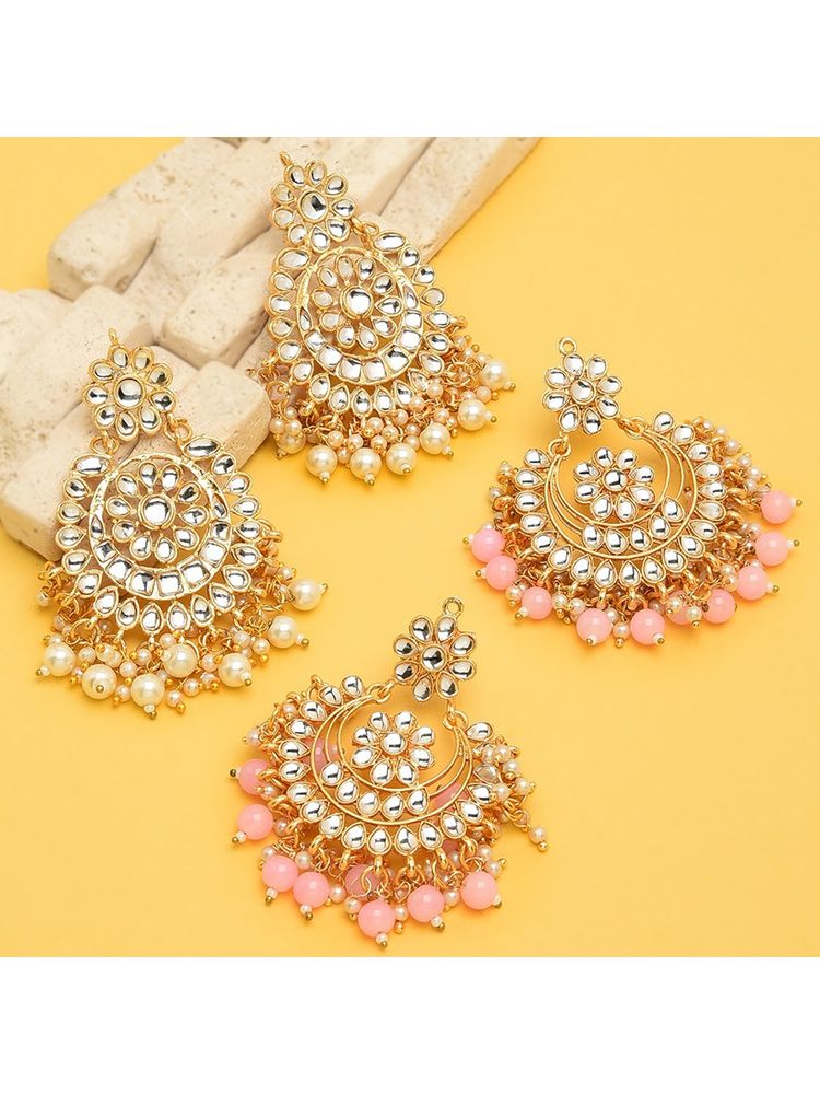 Zaveri Pearls Combo Of 2 Kundan & Pearl Traditional Dangle & Drop Earring - ZPFK9018