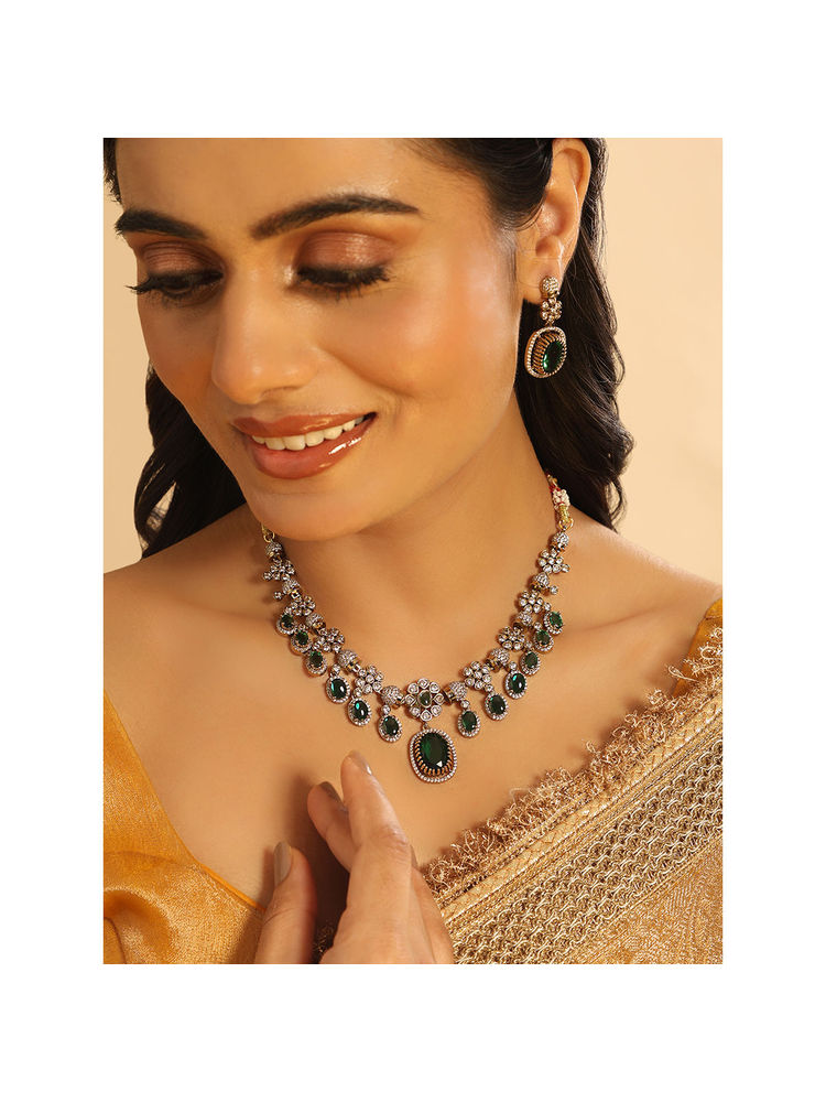 Nuyug 18K Gold Plated Emerald Blossom Necklace Set-picture-4