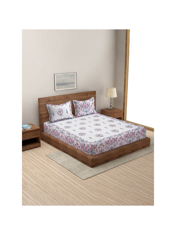 Rajasthan Decor Floral Print Cotton King Size Bed sheet with 2 Pillow Covers-image-46