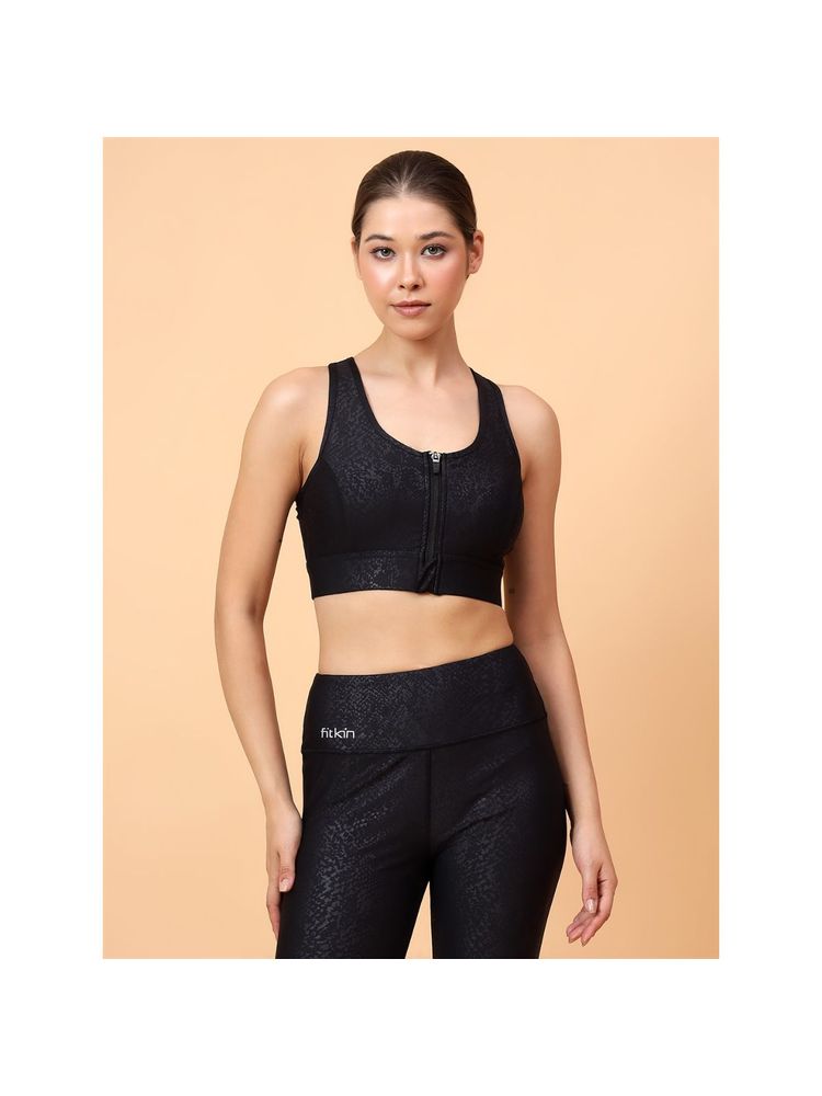 Fitkin Womens Snake Print Front Zipper Sports Bra-picture-24