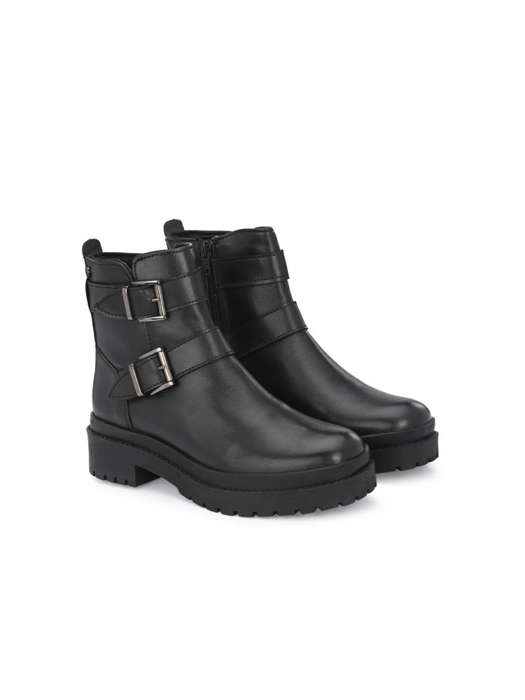 Delize Women Black Solid Casual Boots With Buckle Strap-picture-20