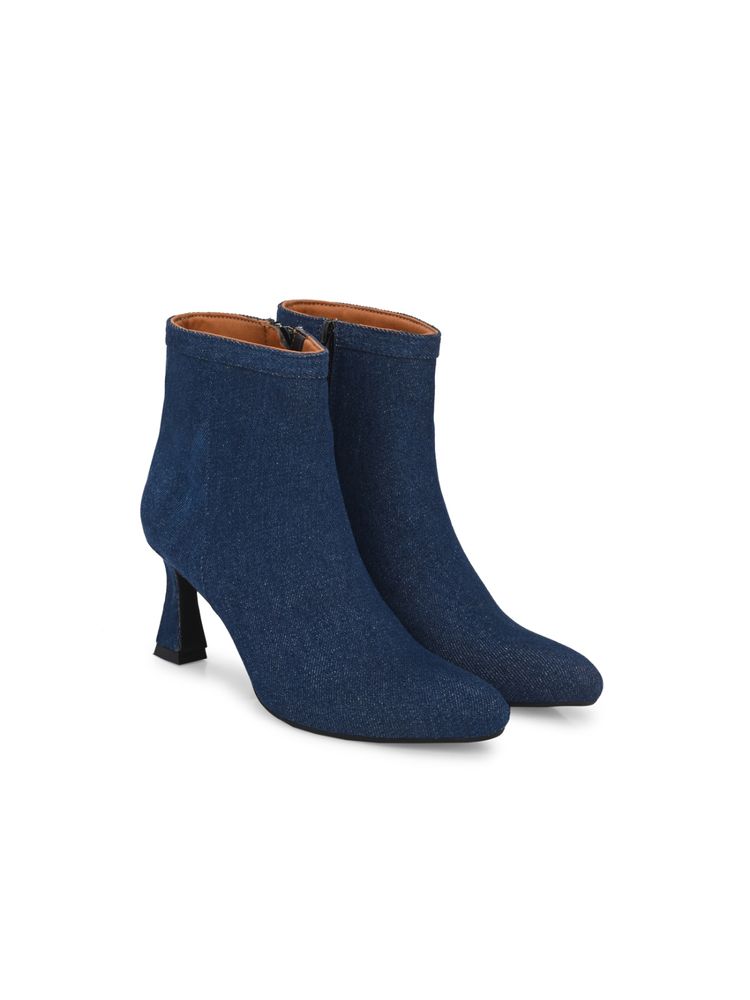 Delize Women Pencil Heel Blue Solid Ankle Length Casual Boots-picture-18
