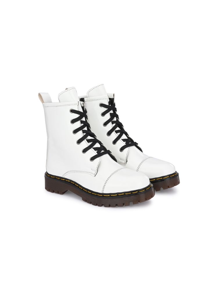 Delize Women White Solid Derby Boots-image-7