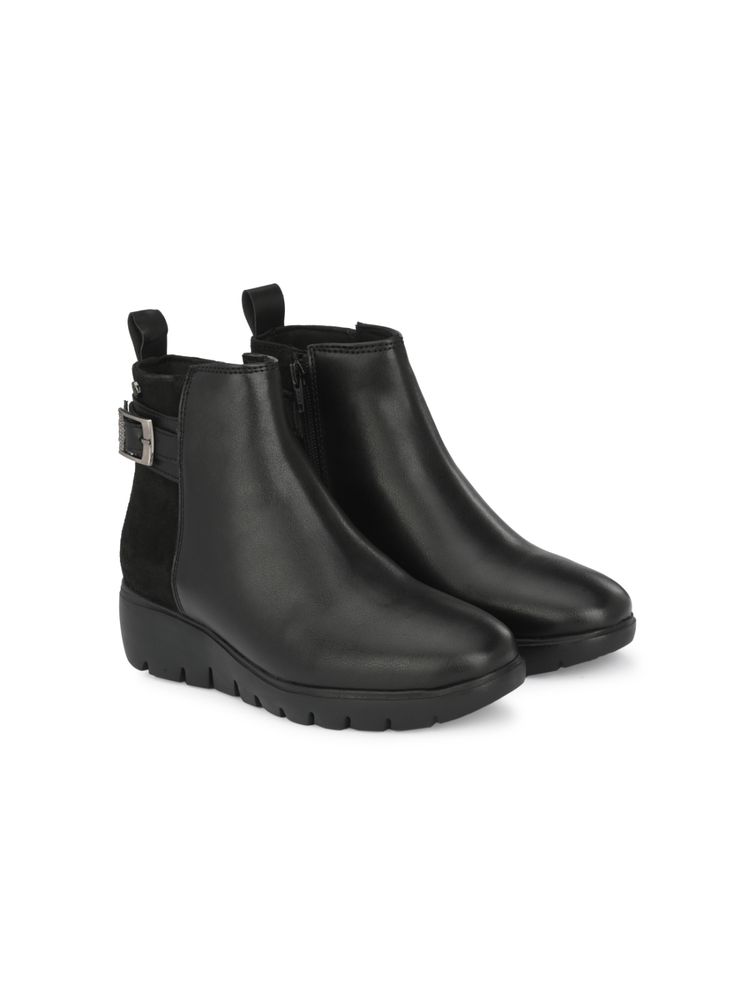 Delize Women Black Solid Ankle Casual Boots & Buckle Strap Detail-picture-20