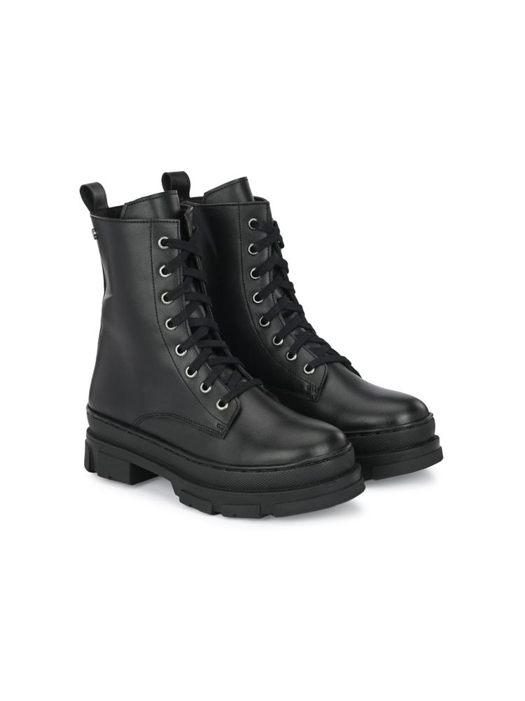 Delize Women Black Solid Derby Boots-picture-24