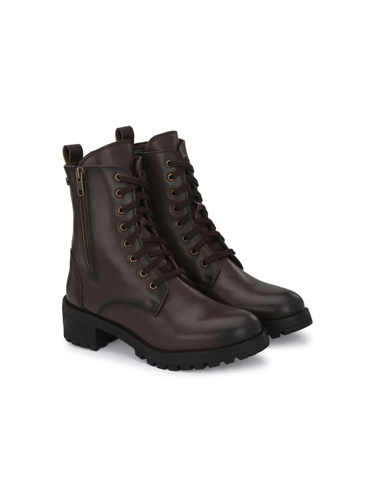 Delize Women Brown Solid Derby Boots-image-41