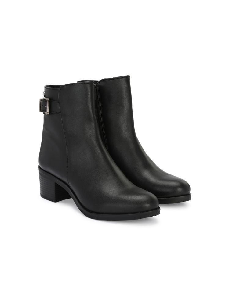 Delize Women Black Solid Ankle Chelsea Boots With Buckle Strap Detail-picture-18