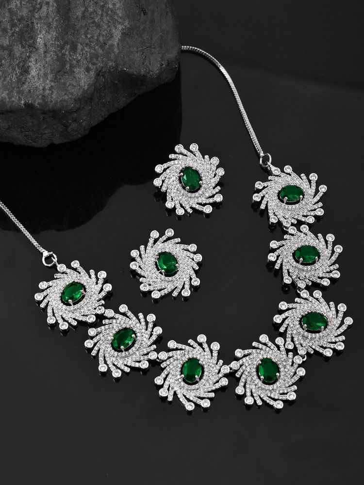 Voylla Fireworks Emerald Dazzle Dream Jewellery Set-image-10